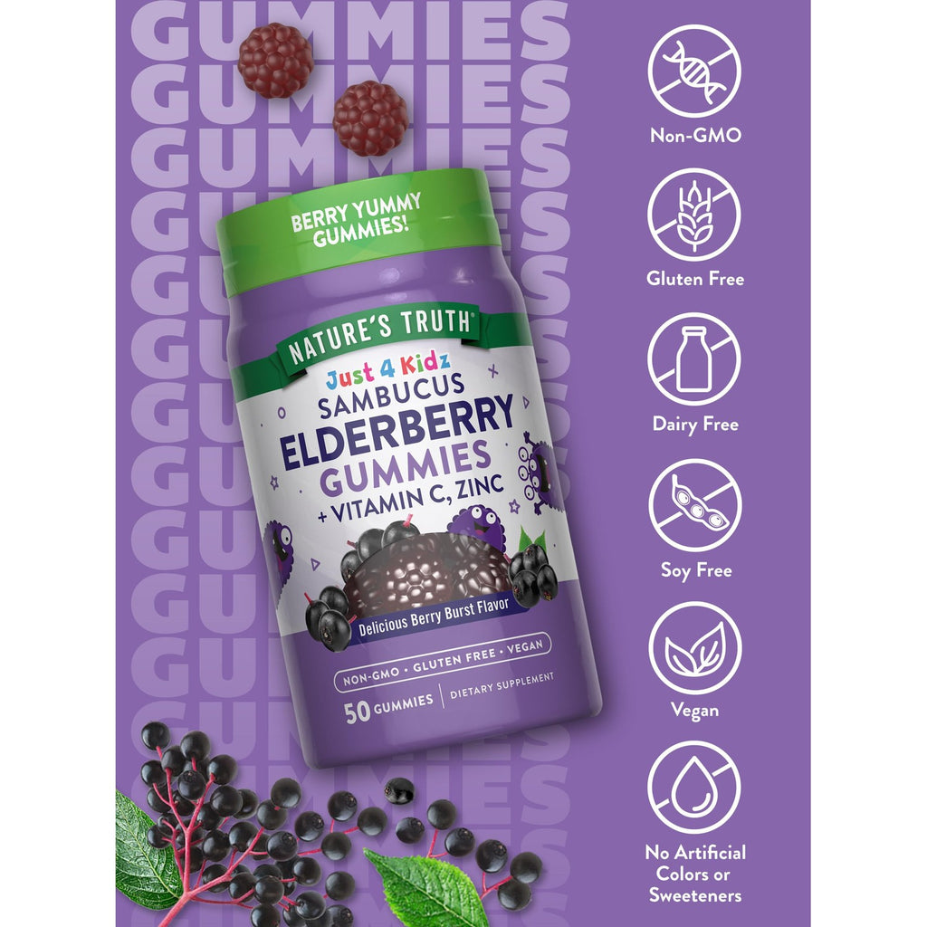 Nature's Truth Kids Elderberry Gummies | 50 Count | with Zinc and Vitamin C
