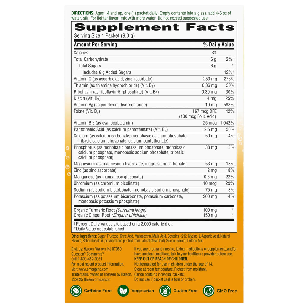 Emergen-C Vitamin C Immune Support Powder, Citrus Ginger, 18 ct | With Turmeric and Ginger, B Vitamins for Energy, Zinc and Manganese, Gluten Free, Caffeine Free