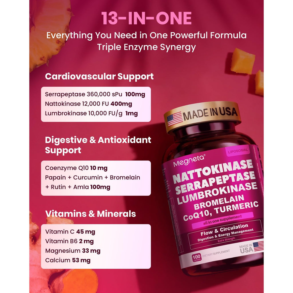 Max Strength Nattokinase 12,000 FU & Serrapeptase & Lumbrokinase