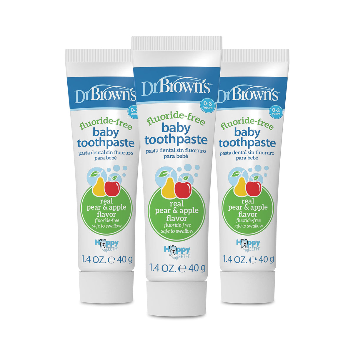 Dr. Brown's Fluoride-Free Baby Toothpaste, Apple Pear, 3-Pack