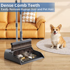 Broom with Dustpan Combo Set, Broom and Dustpan Set with 51.6" Long Handle & Two Broom Heads, Brooms with Dust Pan Teeth for Pet Hair, Indoor&Outdoor Sweeping, Home, Kitchen, Office