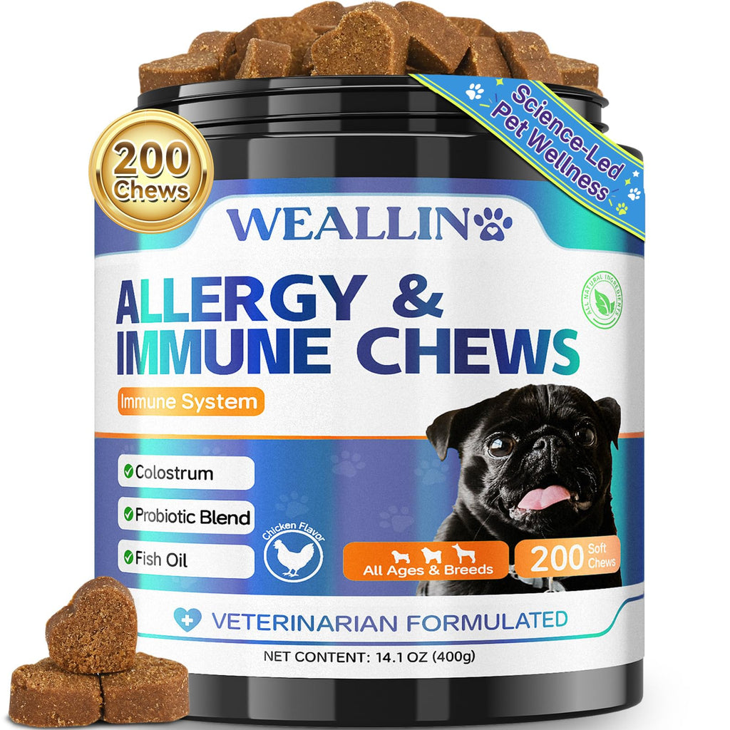 WEALLIN Dog Allergy Chews with Probiotics, Skin & Immune Support, 200 Ct