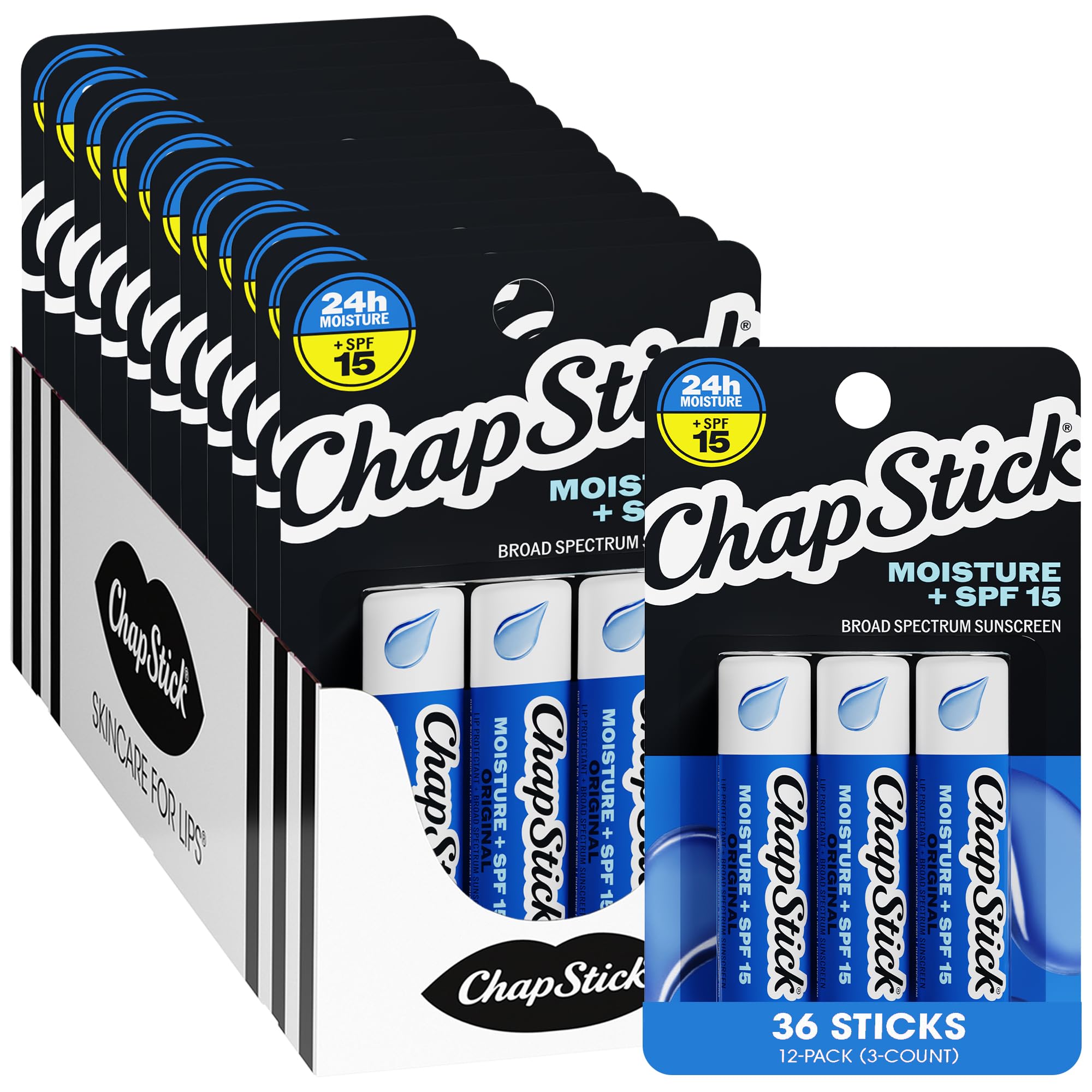 ChapStick Moisturizer Original Lip Balm Tubes, SPF 15 and Skin Protectant - 0.15 Oz, 3 Count (Pack of 1)