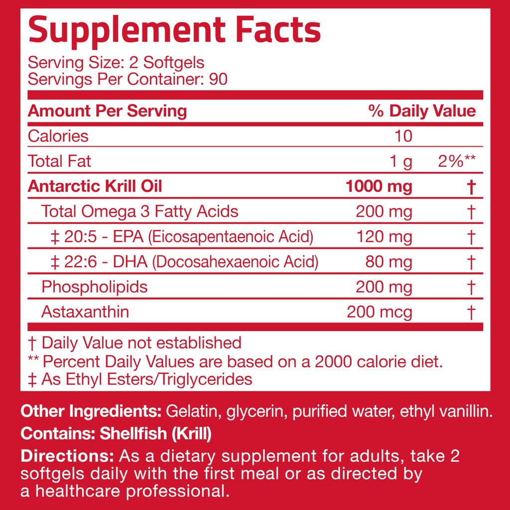Bronson Antarctic Krill Oil 1000 mg with Omega-3s, 180 Softgels | Heavy Metal Tested, with EPA, DHA, Astaxanthin and Phospholipids, Non-GMO, Gluten Free, Soy Free