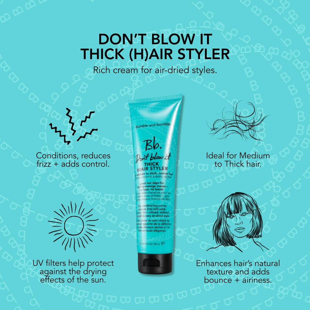 Bumble and bumble. Don't Blow It Thick (H) air Styler Air Dry Cream | Anti Frizz Hair Cream | Adds Hydration and Light Hold |For Medium to Thick Curly, Wavy, Straight Hair Types, 5 Fl Oz