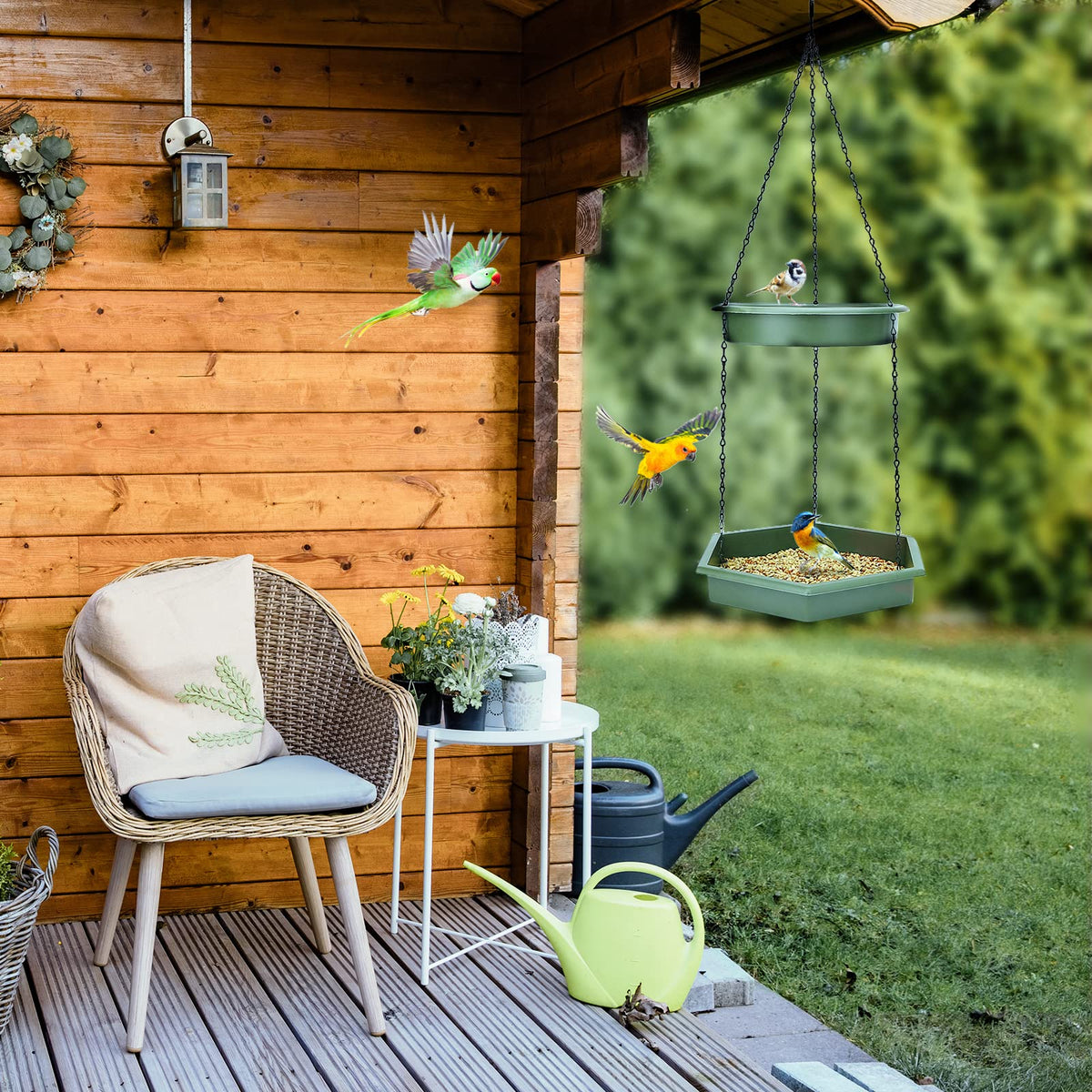 Hanging Bird Bath，2 in 1 XL Hanging Bird Feeder & Birds Bath for Outside
