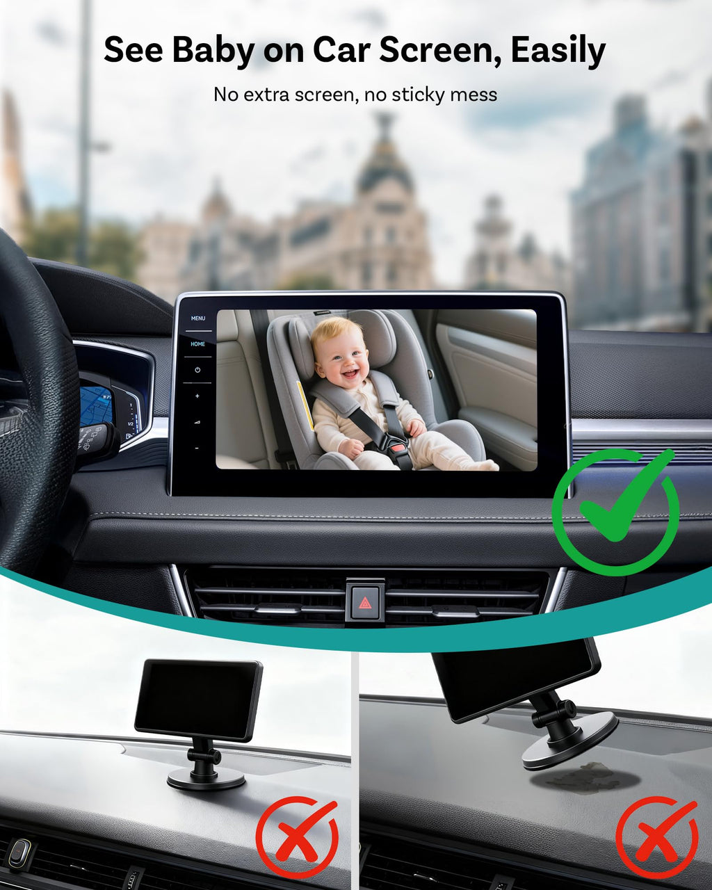 OTTOCAST Cabin Care Baby Camera for Car, 1080P Baby Car Camera with HD Night Vision, Wireless CarPlay Adapter, 150° Wide Angle, Real-Time Rear Seat Monitor