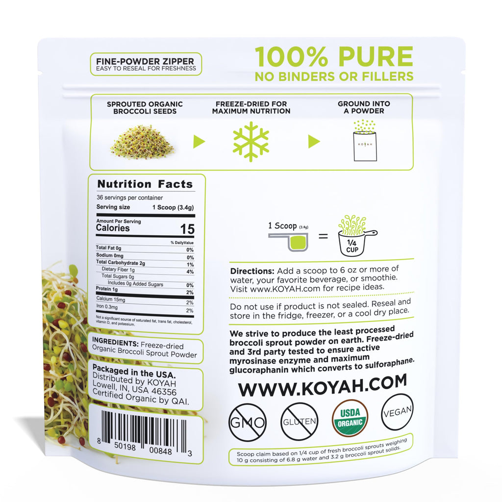 KOYAH - Organic Broccoli Sprout Powder, Freeze-dried: 36 Servings