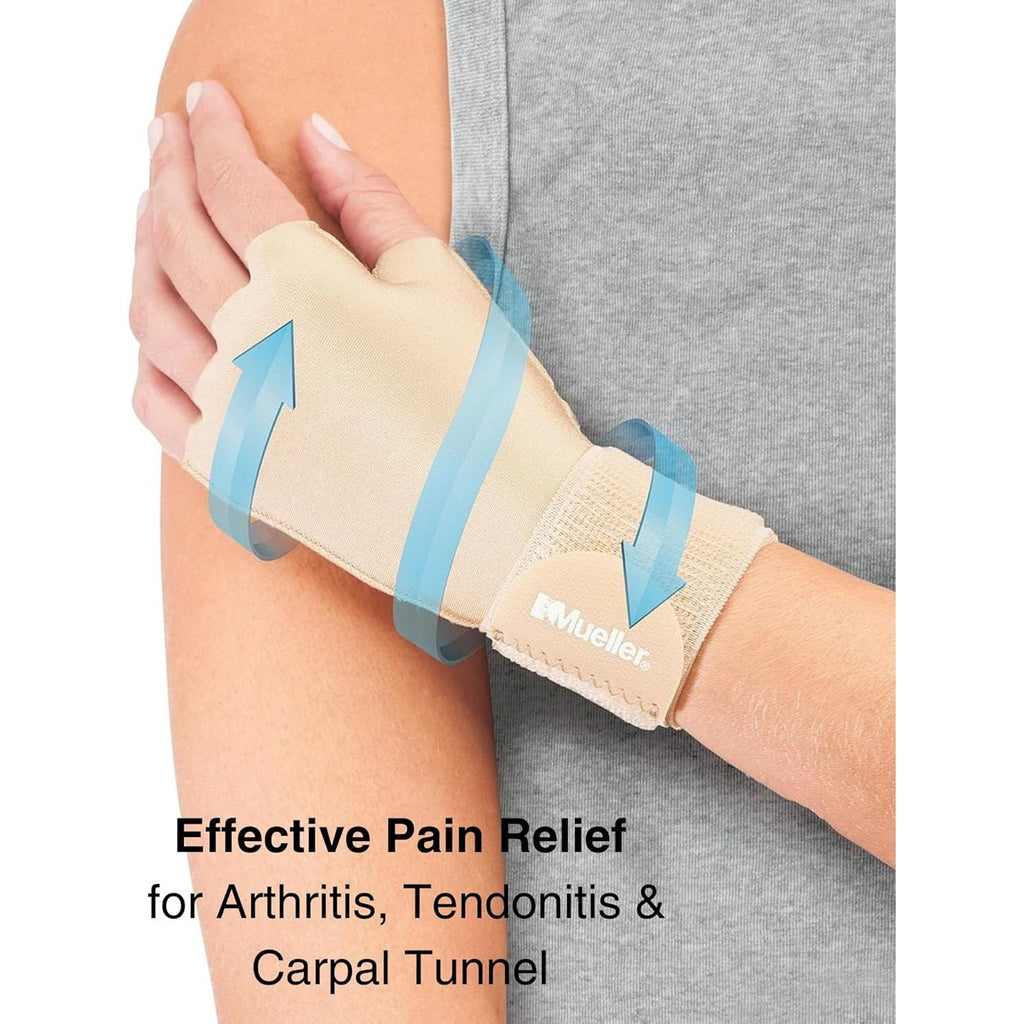 Buy now MUELLER Sports Medicine Compression Glove for Men and Women, Hand & Wrist Pain Relief Support, Ideal for Carpal Tunnel, Arthritis, Fits Right or Left, Beige at indiglob india
