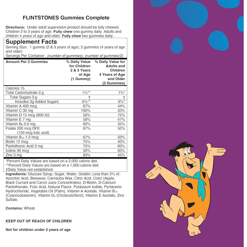 Buy now Flintstones Vitamins Complete Gummies, Kids Vitamins with Vitamin C for Toddlers and Children, Kids Multivitamin with Vitamin A, B6, B12, E & Zinc, 180 Count at indiglob india