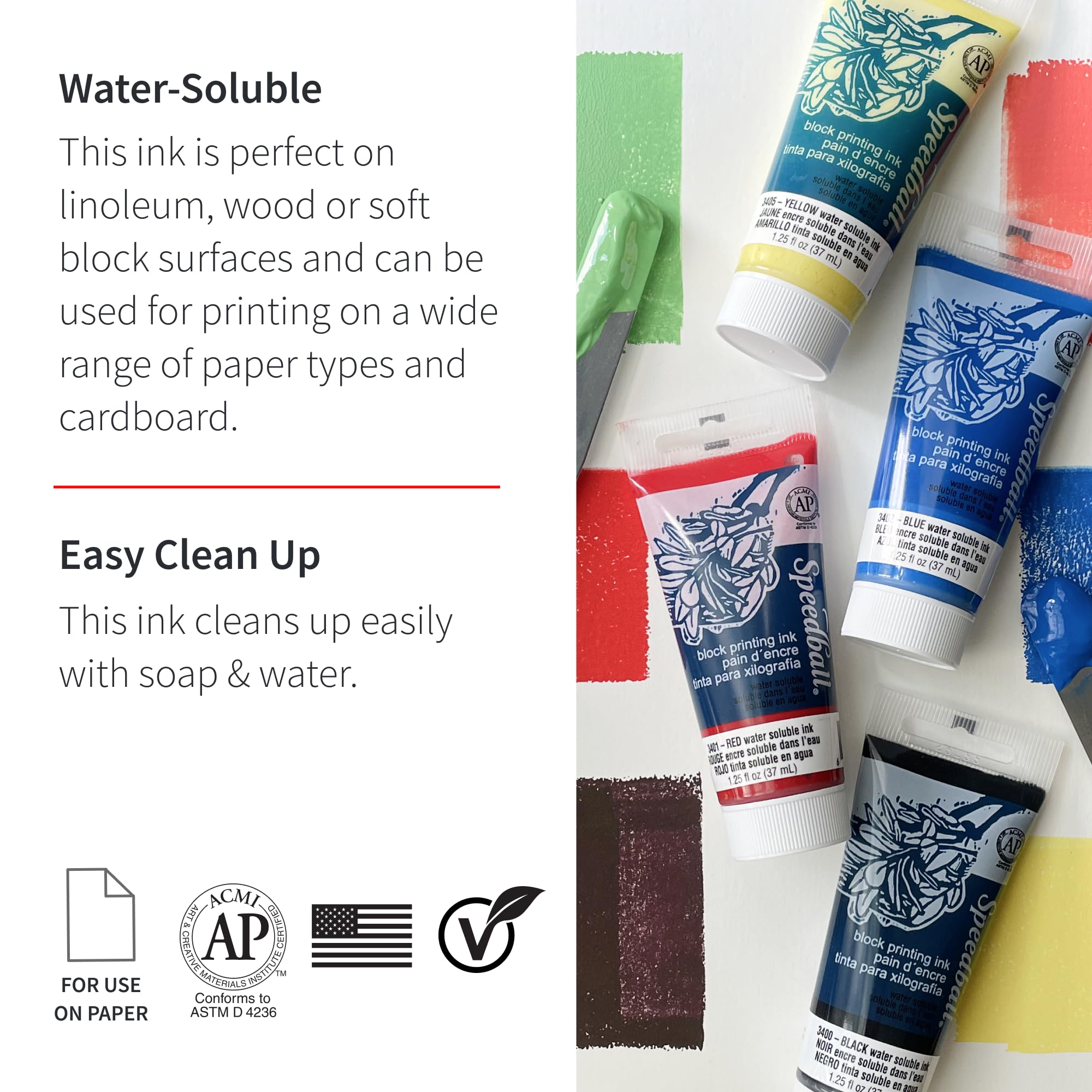 Buy now Speedball Water-Soluble Block Printing Ink Set ƒ?? 4 Bold Colors With Satiny Finish - 1.25 FL OZ Tubes at indiglob india