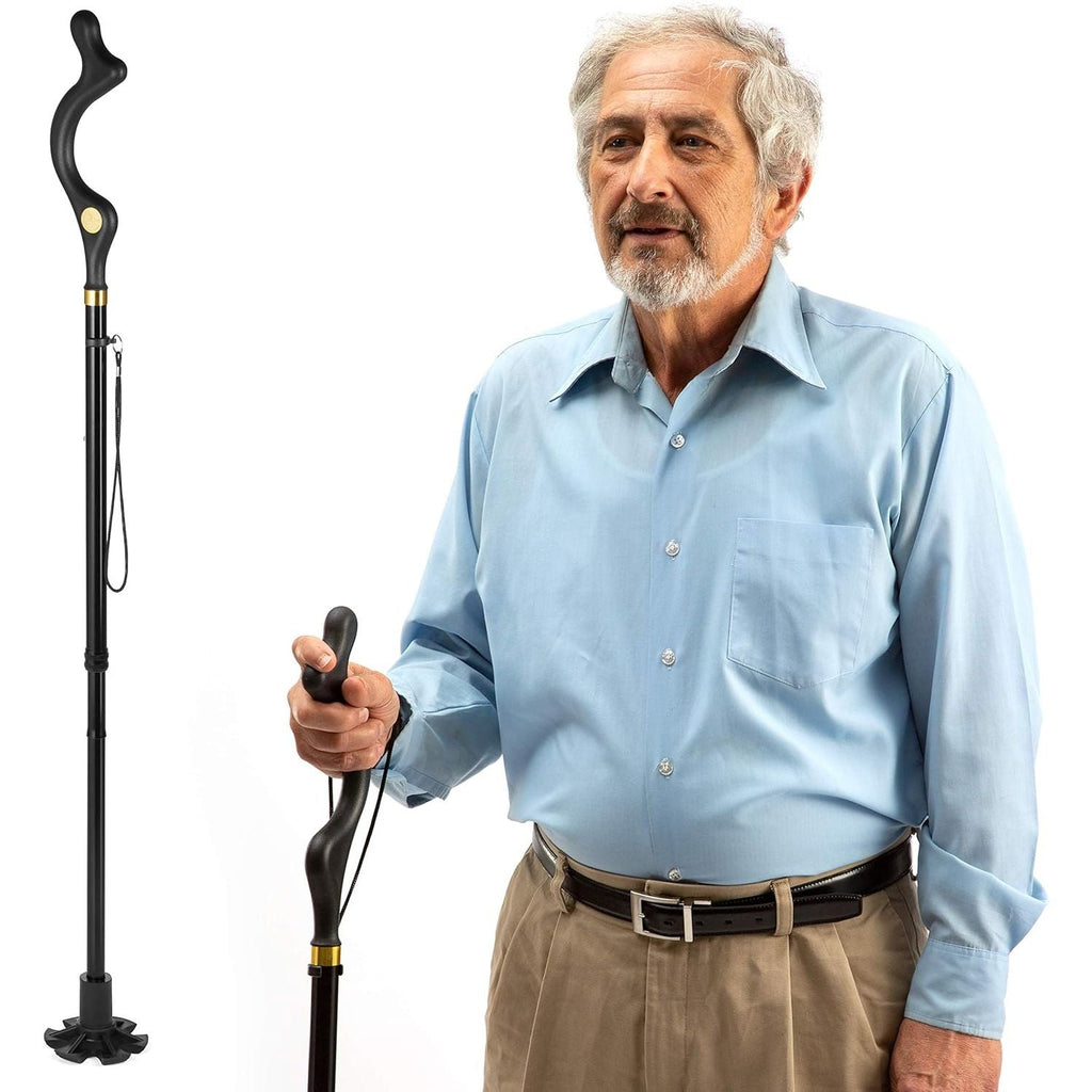 Buy now Walking Cane for Men and Women - Special Balancing Stick With 10 Adjustable Heights - Self Standing, Folding, Portable, Collapsible, and Comfortable Black at indiglob india