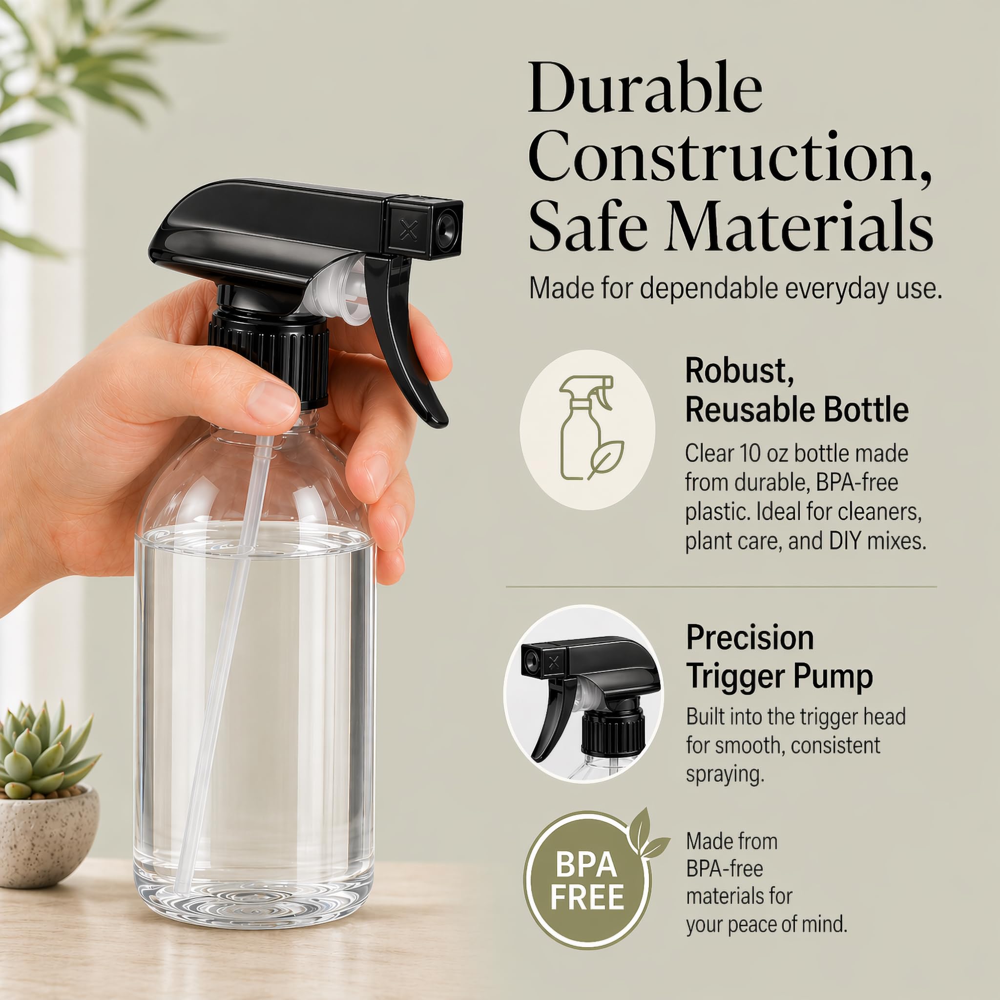 SUPER+ 2 Pack Plastic Spray Bottles 10 OZ – Leak Proof, Adjustable Nozzle, Empty Spray Bottles For Cleaning Solutions, Plants, Pet, Or Diy Spray Bottle