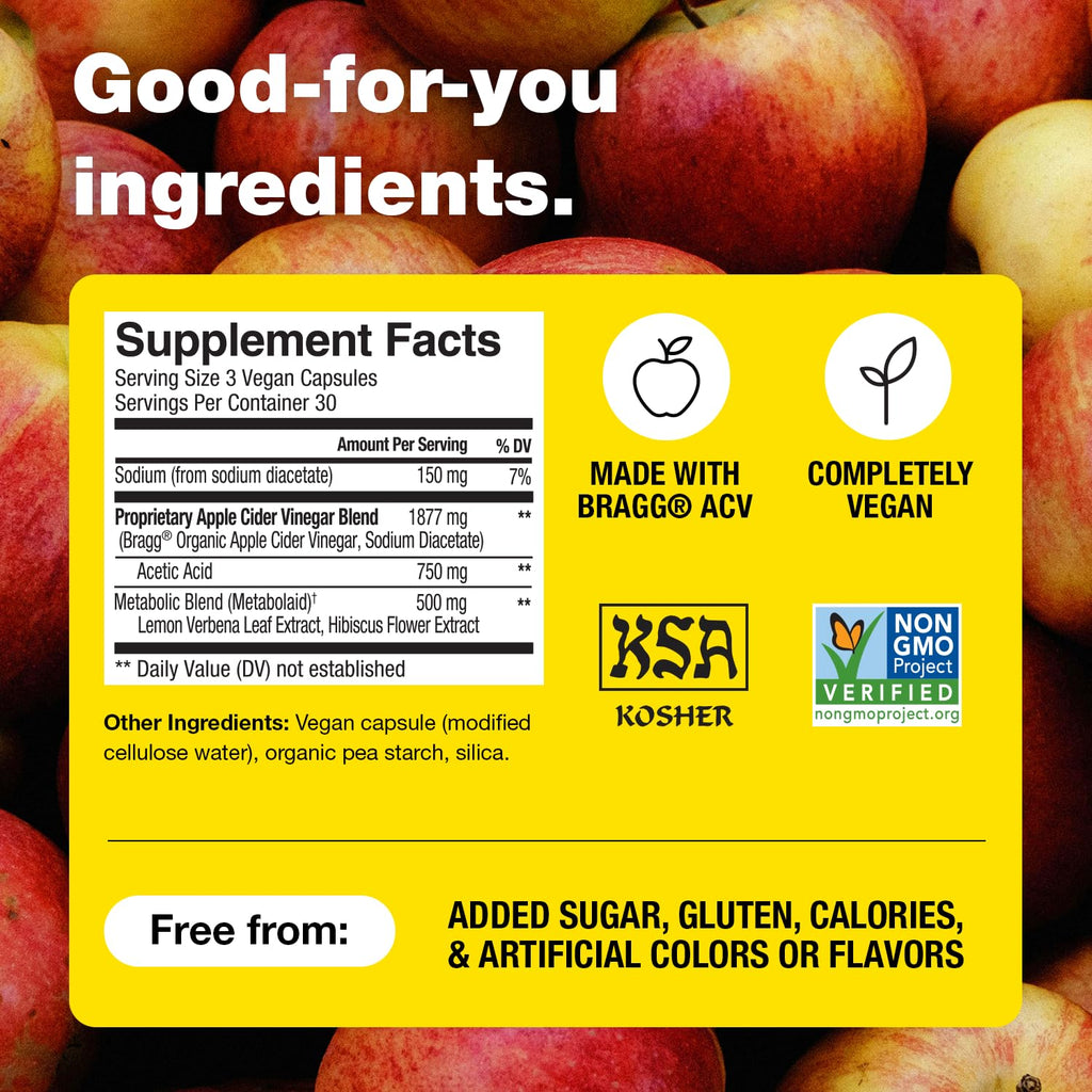 Bragg Metabolism Natural GLP-1 Support Apple Cider Vinegar Capsules - 90ct