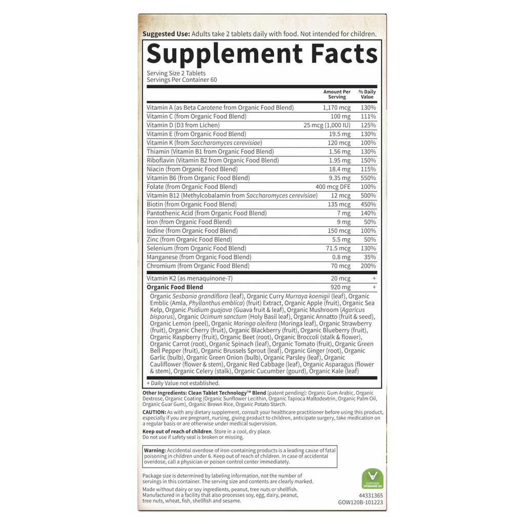Garden of Life Organics Women's Multivitamin, USDA Organic, 120 Tablets | Vitamin C, D3, Folate, B12, Biotin & Iron, Energy, Heart Health & Radiant Skin, Non-GMO, Vegan