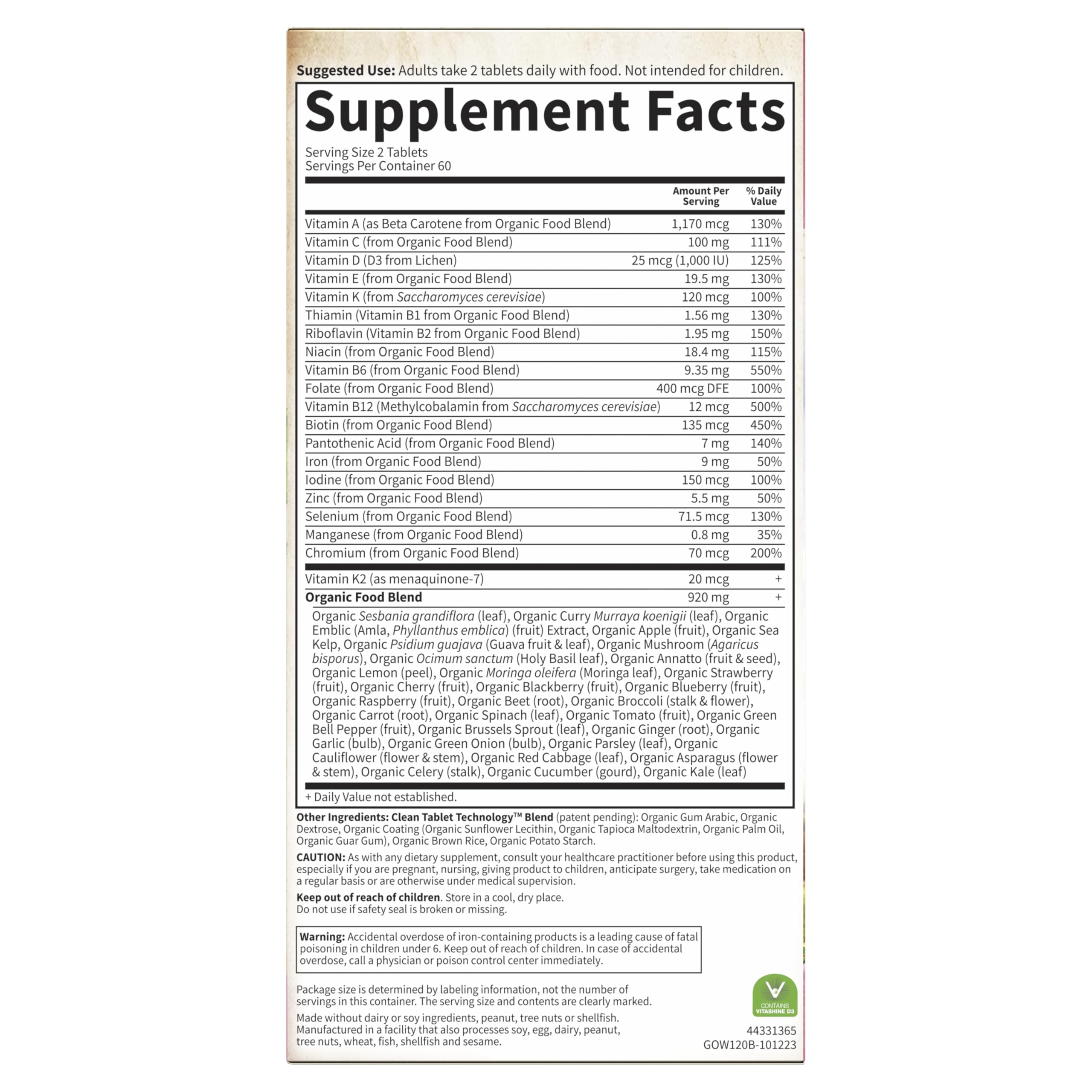Garden of Life Organics Women's Multivitamin, USDA Organic, 120 Tablets | Vitamin C, D3, Folate, B12, Biotin & Iron, Energy, Heart Health & Radiant Skin, Non-GMO, Vegan