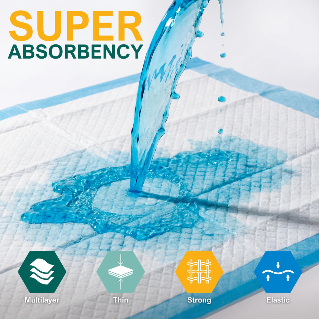 MED PRIDE Disposable Chux Pads 23in X 36in, Super Absorbent Bed Pads for Incontinence, Underpads for Adults, Kids, Pets (50 Count (Pack of 1) Blue/White)