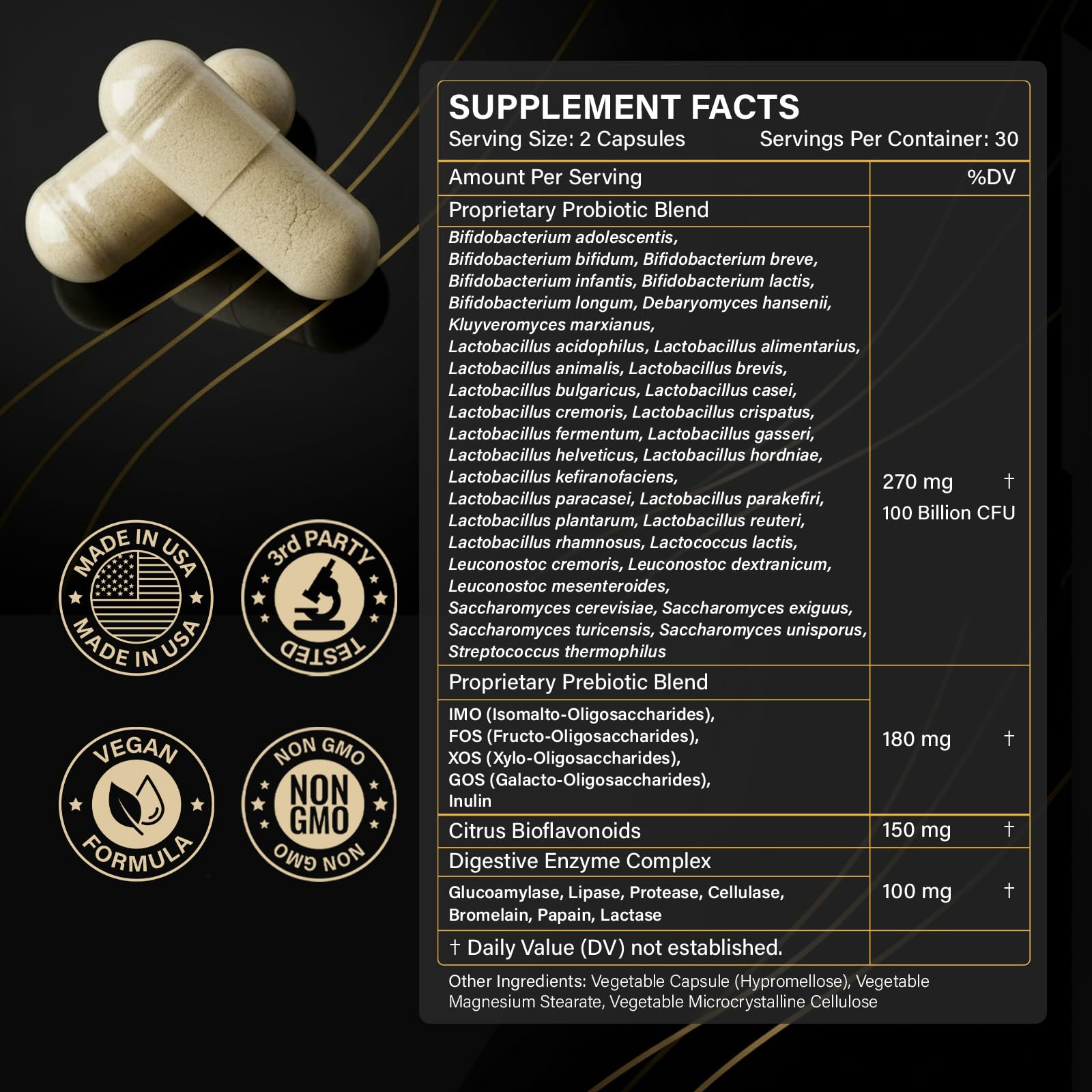 Probiotics for Women & Men, 100 Billion CFU Probiotic for Digestive, Gut & Immune Health - with Prebiotics, Bioflavonoids & Digestive Enzyme, 35 Strains Raw Probiotic Supplement, 180 Caps