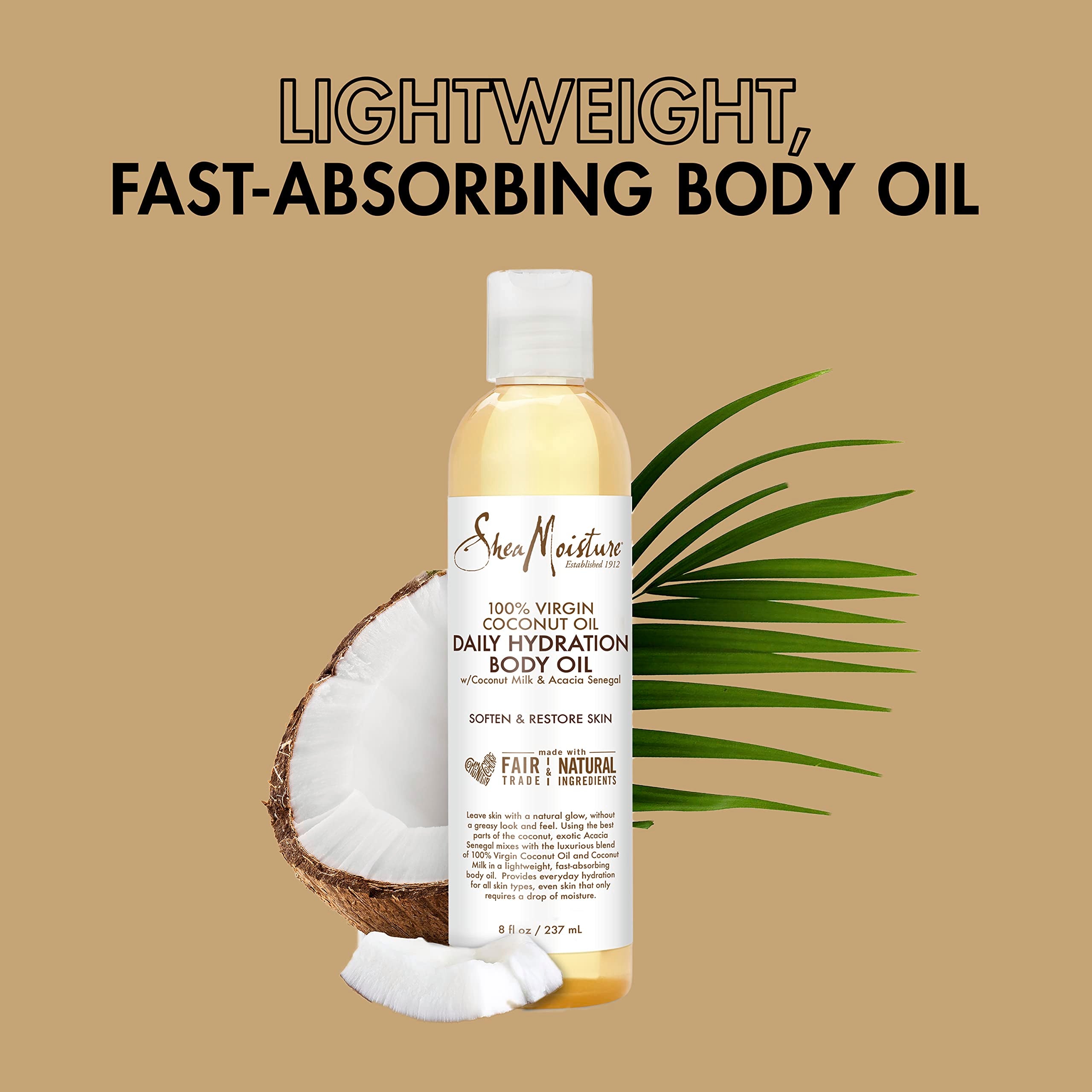 SheaMoisture Daily Hydration Body Oil Virgin Coconut Oil 8 oz | For Dry Skin Paraben Free