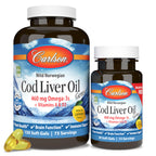 Carlson Cod Liver Oil Gems, Super 1000 mg, 250 mg Omega-3s, 100 Softgels | 400 IU (10 mcg) Vitamin D3; Wild Caught Norwegian Arctic Cod Liver Oil; Nordic Fish Oil Capsules