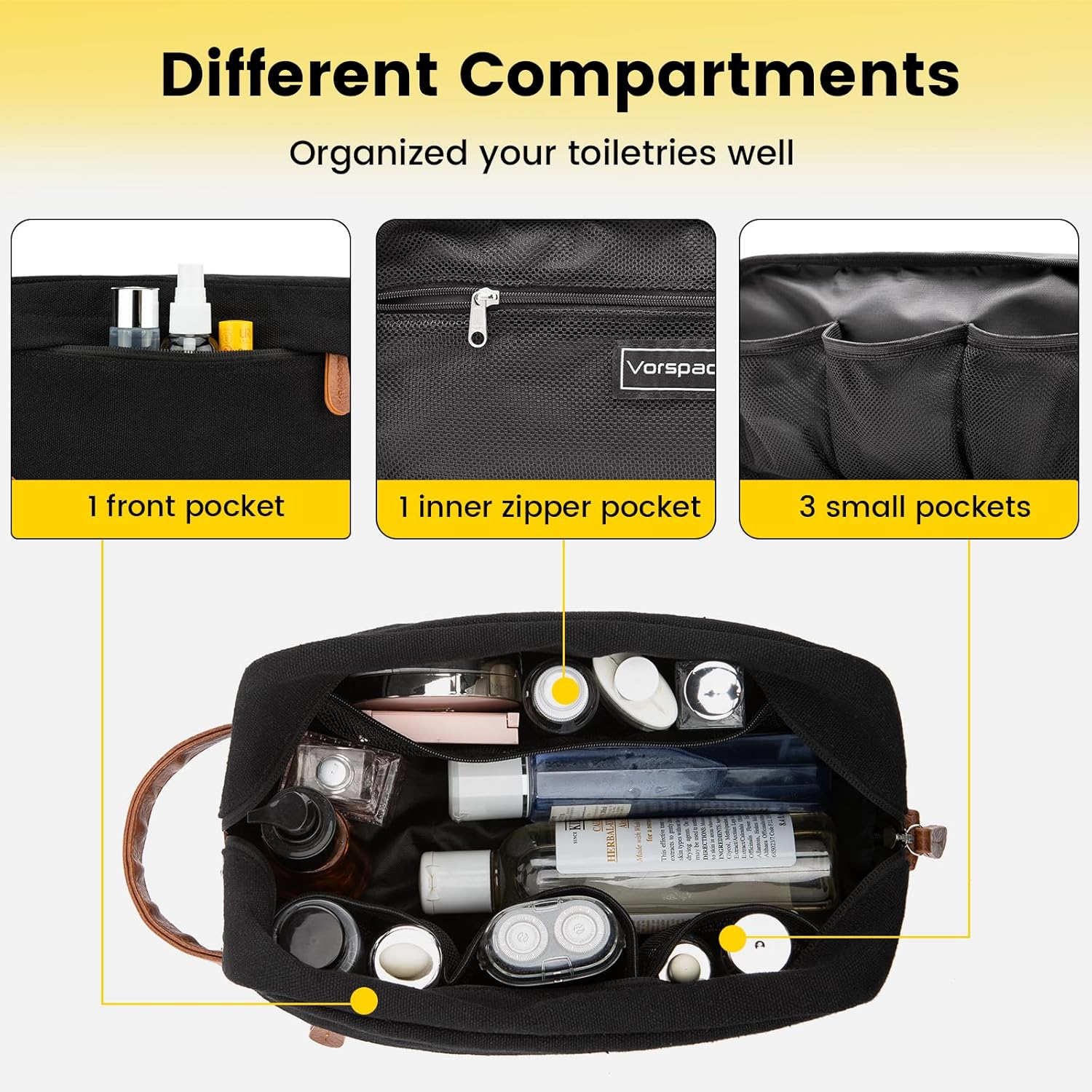 Buy now Vorspack Travel Toiletry Bag - Hanging Toiletry Bag for Men Water Resistant Canvas Shaving Bag with Large Capacity for Travel - Black at indiglob india