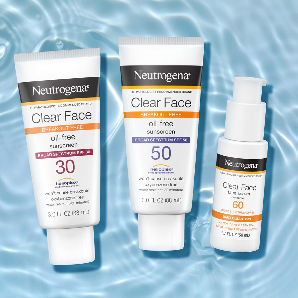 Buy now Neutrogena Clear Face Serum Sunscreen with Green Tea, Broad Spectrum SPF 60, Non-Comedogenic Face Sunscreen for Lightweight UVA/UVB Protection, Oxybenzone- & Fragrance-Free, 1.7 fl. oz at indiglob india