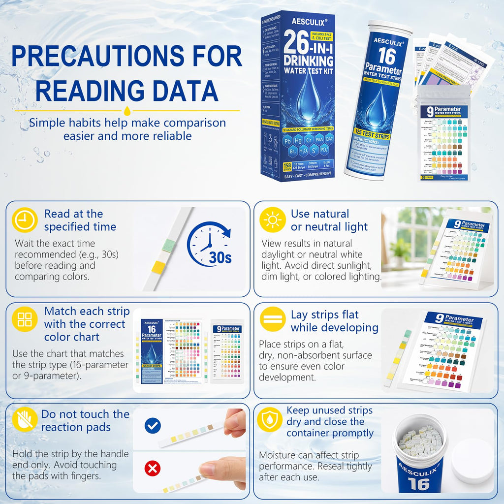 26 in 1 Water Test Kit for Drinking Water 158 Strips, Upgraded Home Water Testing Strips for Well & Tap Water, Detects Hardness, Chlorine, pH, Lead, Iron, Copper & Multiple Water Quality Contaminants