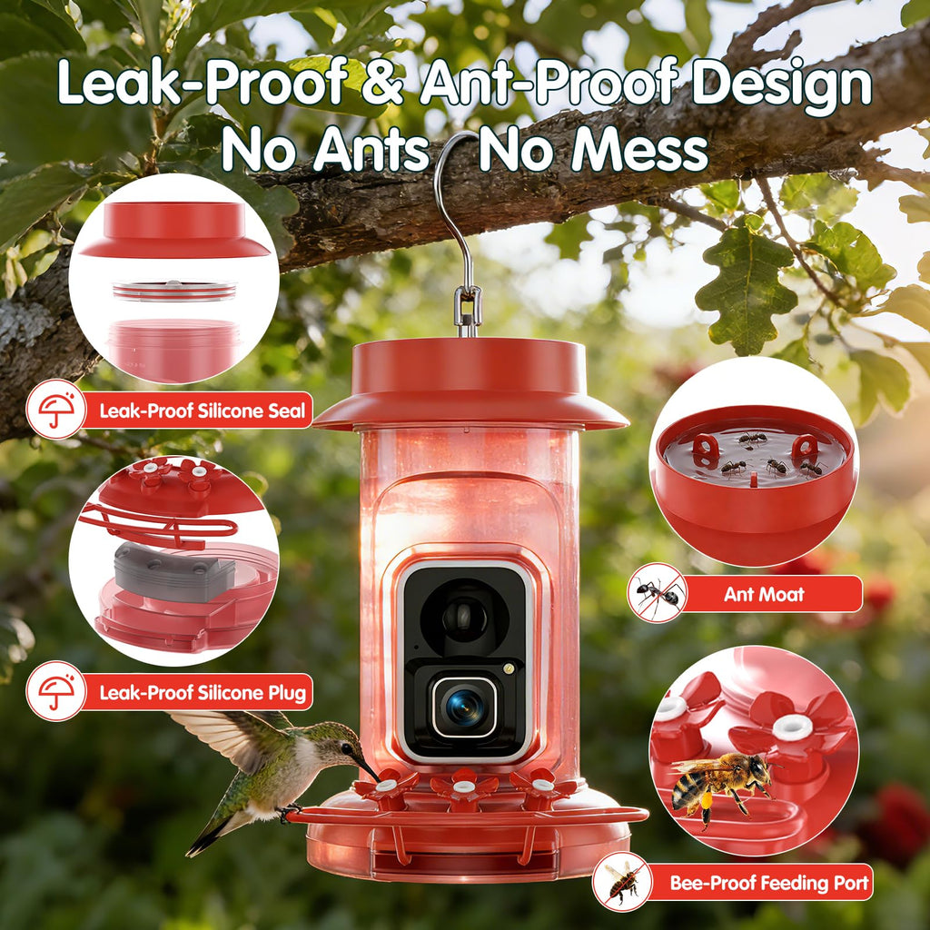 4K Hummingbird Feeder with Camera,No Subscription,Solar Powered