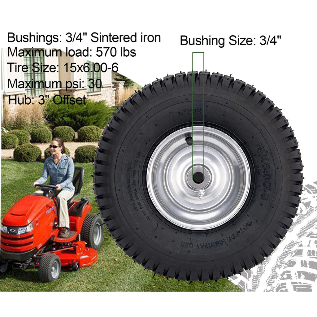 15x6.00-6 Lawn Mower Tire for Craftsman Husqvarna Riding Mowers Lawn