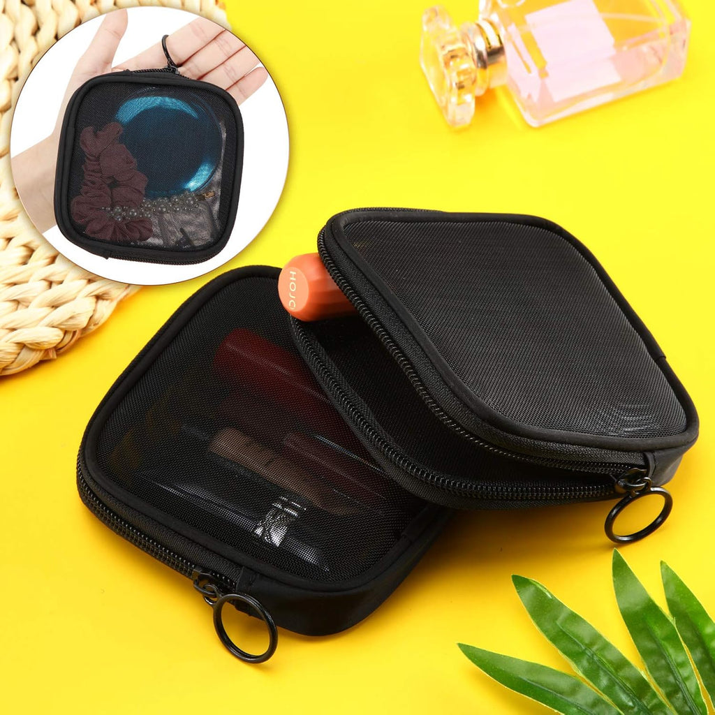 Buy now Weewooday 4 Pcs Mesh Makeup Bag Mesh Cosmetic Bag Travel Toiletry Pouch with Zipper Mini Makeup Cosmetic Purse for Daily Accessory(Small,Black) at indiglob india