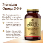 Solgar 1300 mg Omega 3-6-9, 120 Softgels - Fish Oil Supplement - Support for Joint & Skin Health - Includes Flaxseed & Borage - Contains EPA & DHA Omega 3 Fatty Acids - 40 Servings | Specially formulated ratio of omega 3, 6 and 9 fatty acids