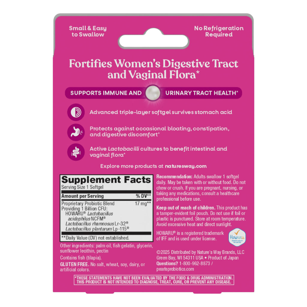 Nature's Way Women's Probiotic Pearls, Supports Vaginal Health*, 30 ct | Supports Vaginal & Digestive Health*, 1 Billion Live Cultures, Protects Against Occasional Bloating & Constipation*, Softgels