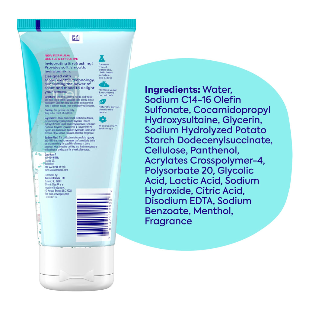 Clean & Clear Oil-Free Deep Action Exfoliating Facial Cleanser, 7 fl oz | Pro-Vitamin B5, Gentle Exfoliating Daily Face Wash, Smooth Hydrated Skin, Paraben-Free