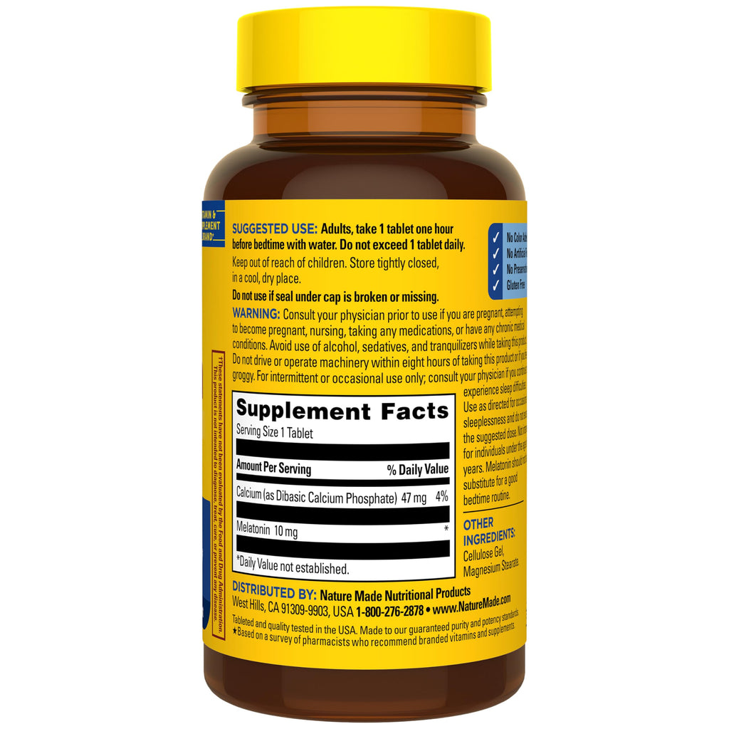 Nature Made Melatonin 10mg Maximum Strength for Sleep Support, 70 Tablets | 100% Drug Free Sleep Aid for Adults, Melatonin for Men and Women, Helps Support Restful Sleep, 70 Day Supply