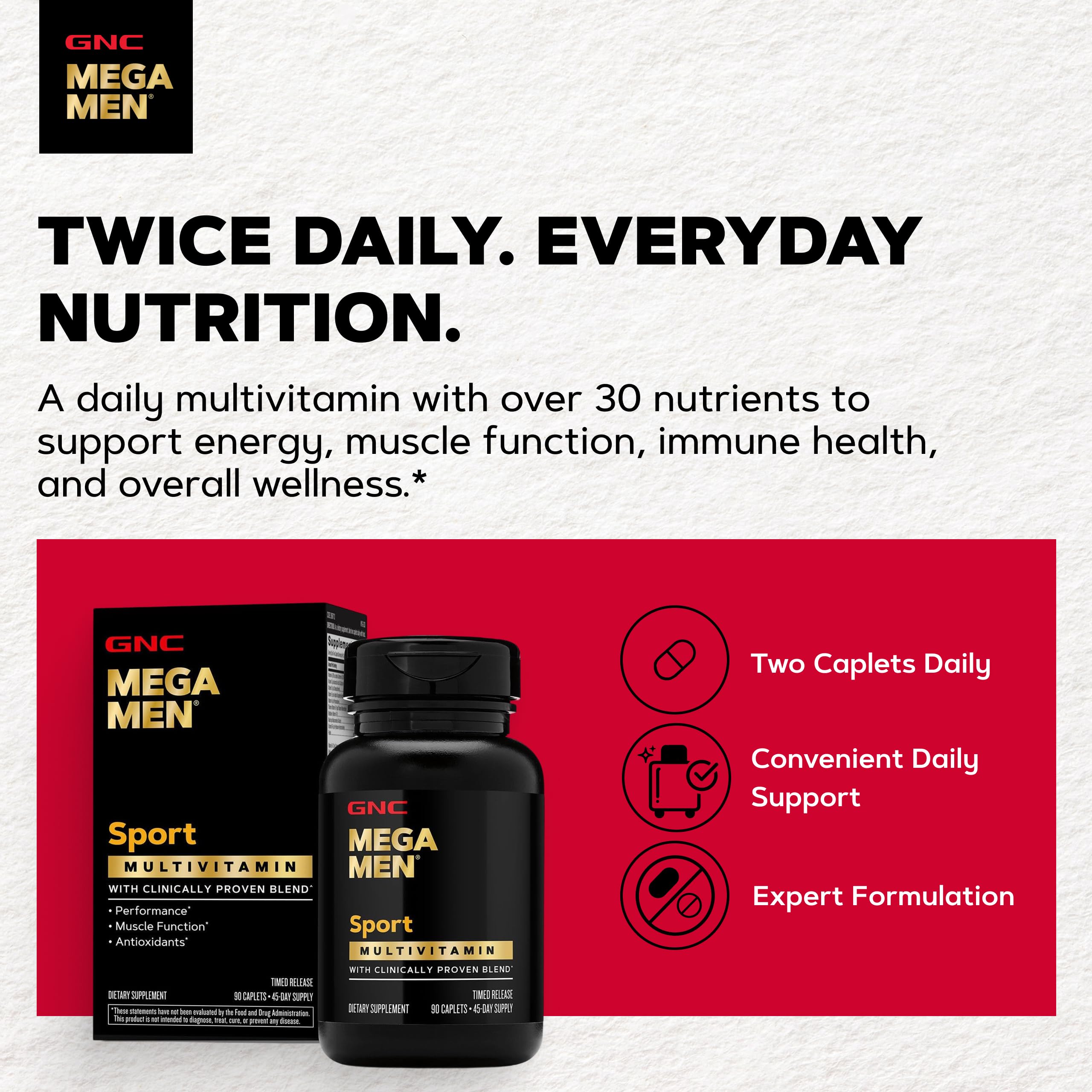 GNC Mega Men Sport Multivitamin, Performance & Muscle Function, 90 Count | Clinically Shown to Boost Nutrient Levels and Mental Wellbeing, with BCAAs and Carnitine for Muscle Performance and Energy