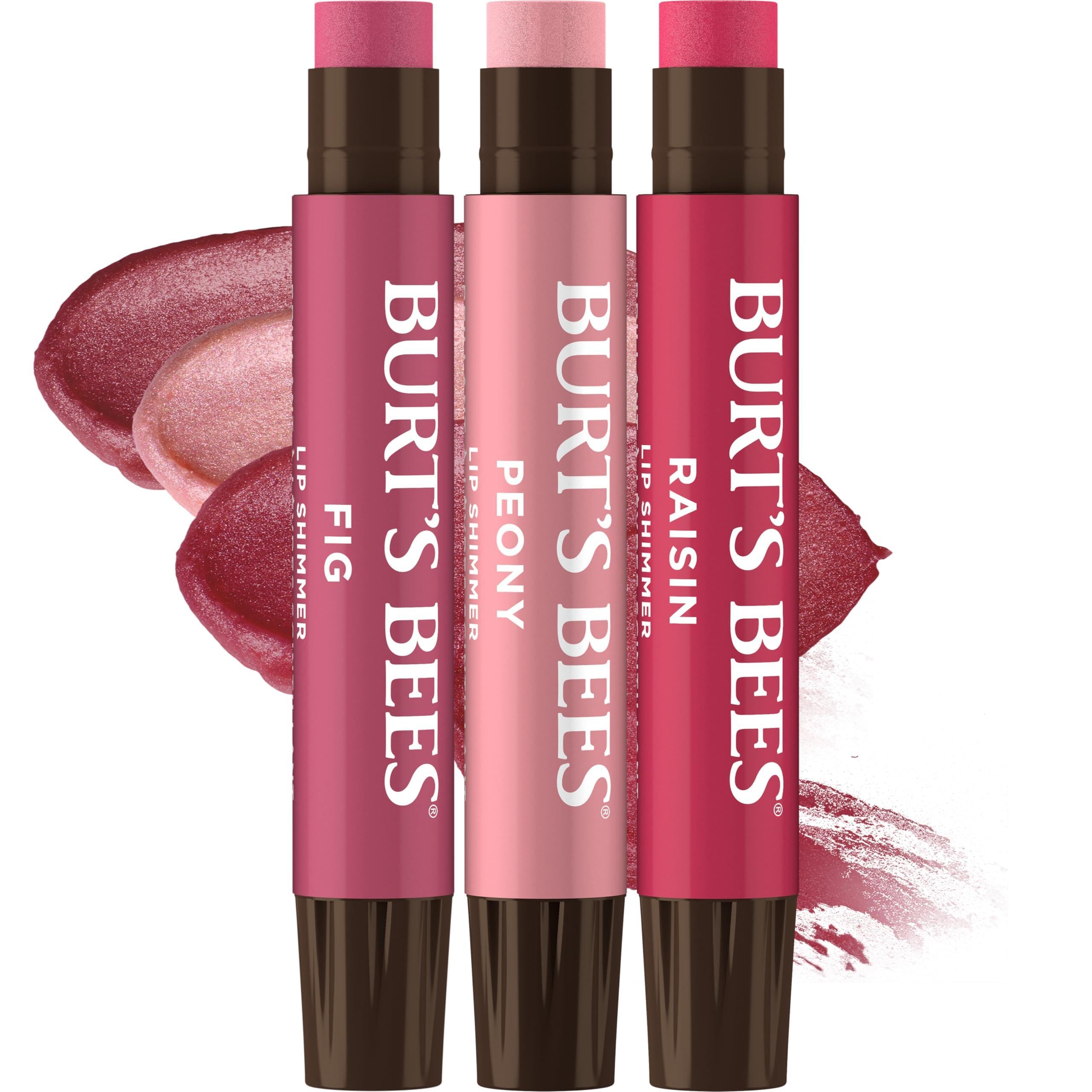 Burt's Bees Lip Shimmer Nude Collection, Tinted Lip Balm, 0.09 oz., 3 Tubes | Moisturizing for All Day Hydration, Natural Glowy Pigmented Finish, Buildable Color, 3 Warm Shades