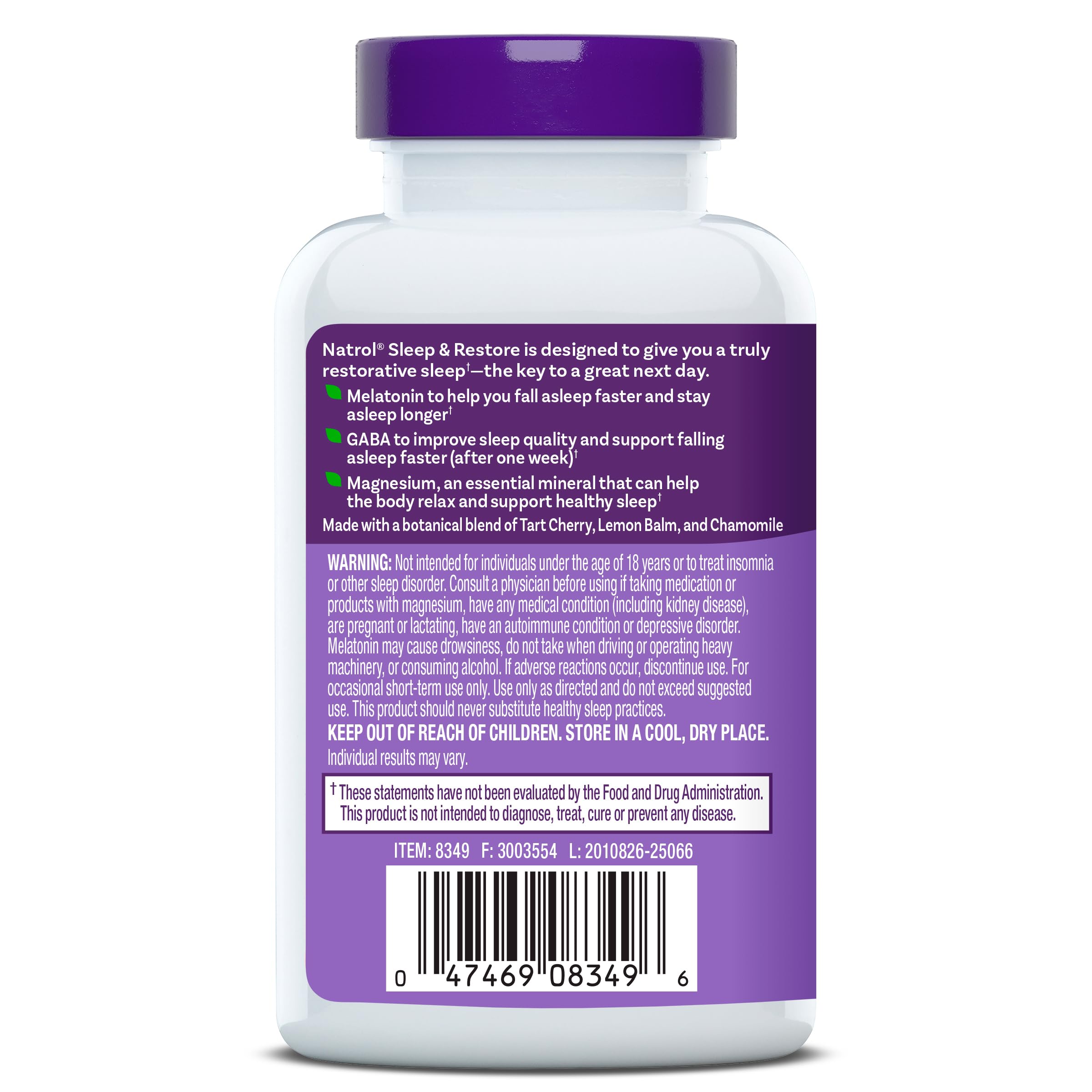 Natrol Sleep & Restore Magnesium and 5mg Melatonin Sleep Aid, 60 Capsules | Nighttime Sleep-Aid, Support Relaxation, Calm Magnesium Glycinate, with GABA, Botanical Blend, 100% Drug-Free, 30 Day Supply