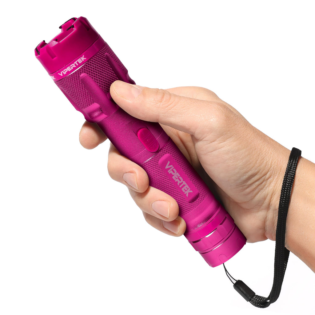 VIPERTEK VTS-T03 Aluminum Stun Gun for Self Defense Rechargeable with LED Flashlight, Pink