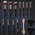 Black Makeup Brushes Set 14 Pcs Professional, Premium Synthetic Foundation Makeup Brush Concealer Powder Blush Eyeshadow Brushes with 2 Powder Puff & Dual-ended Mask Applicator.Gifts for Girls