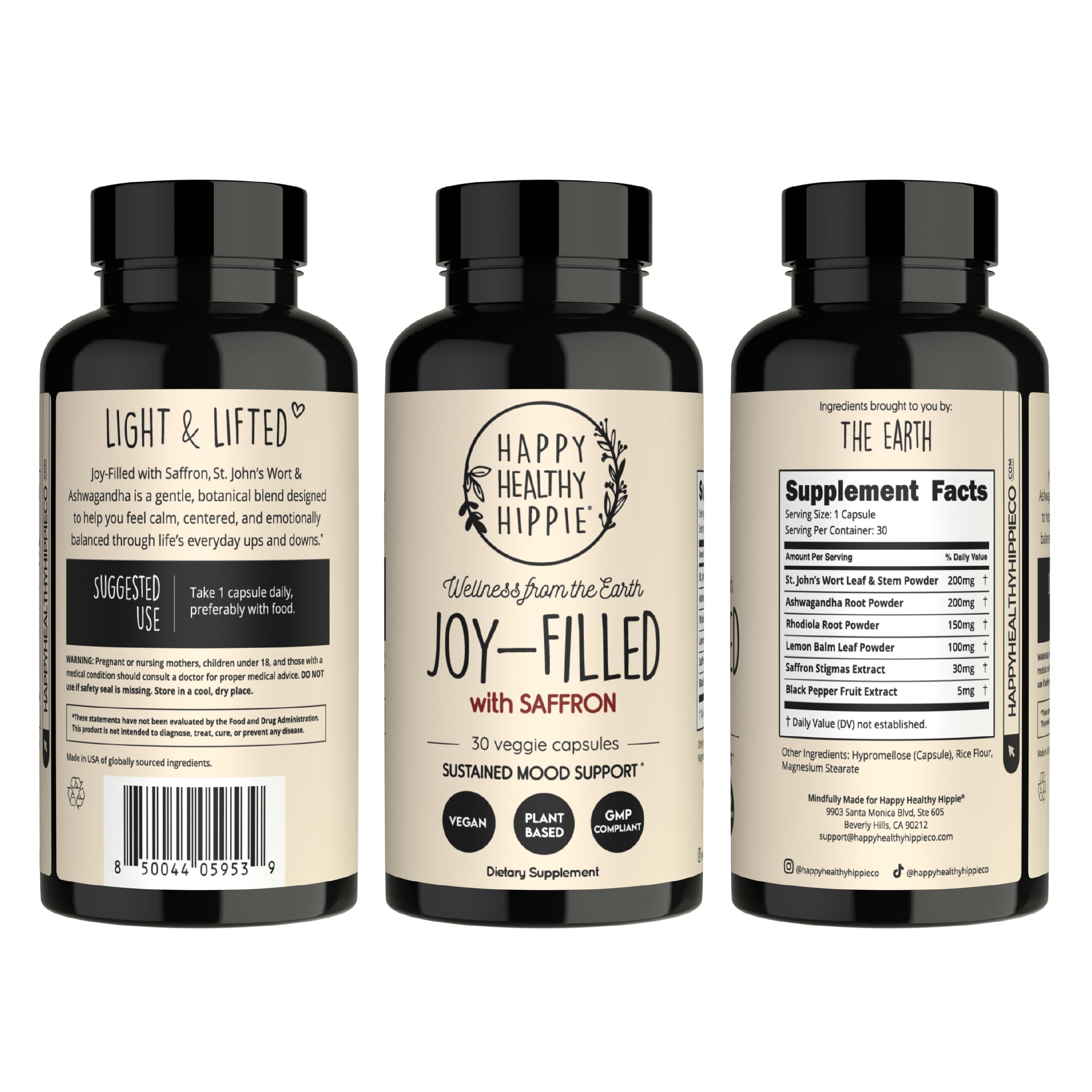 Joy-Filled with Saffron Mood Support Supplement — Daily Mood Support with 30mg Extract + Ashwagandha, Rhodiola, St. John's Wort, Lemon Balm | Saffron Supplements for Emotional Support, Vegan, 30 Ct