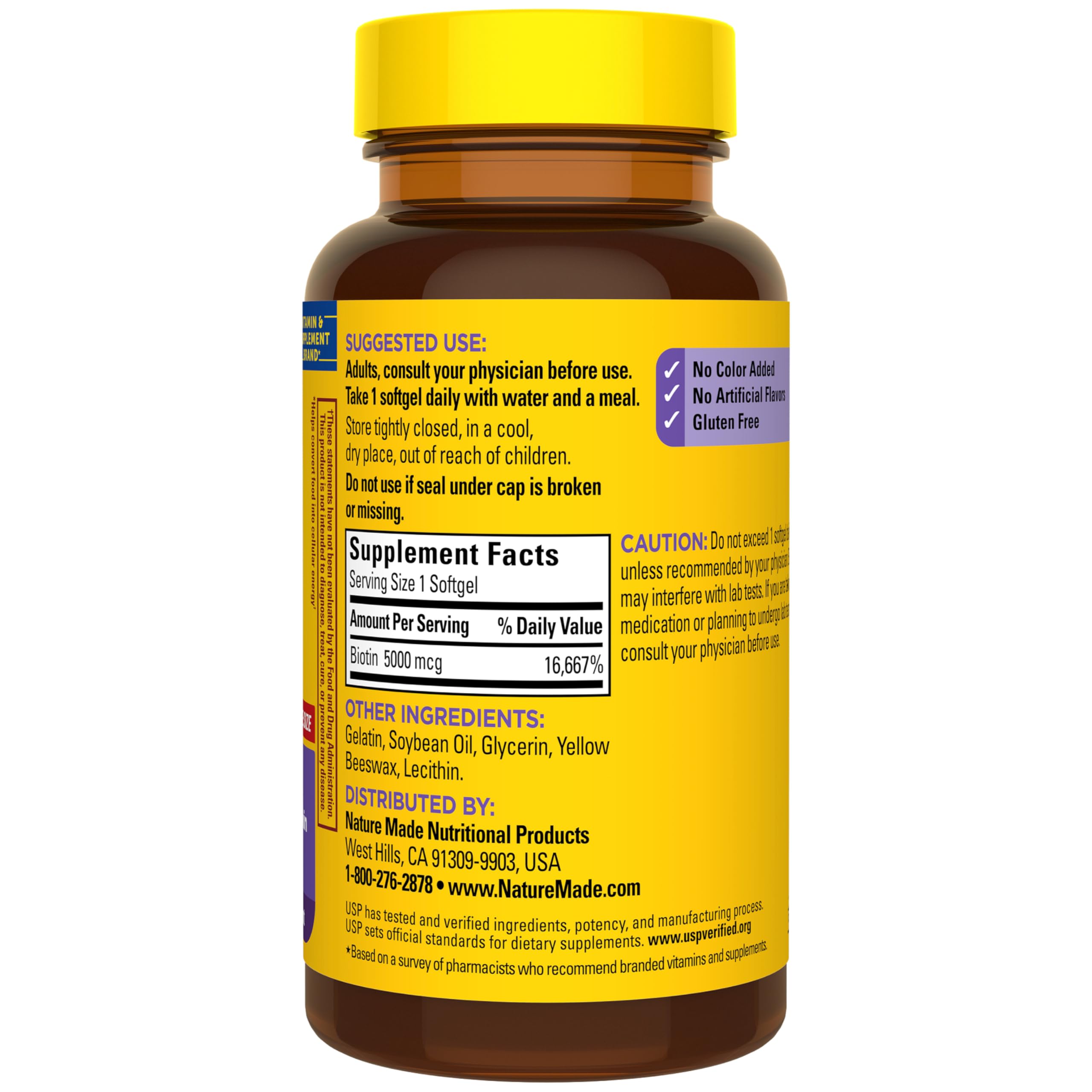 Nature Made Maximum Strength Biotin 5000 mcg Softgels, 120 Count | Biotin Hair Skin and Nails Vitamins, Dietary Supplement with Biotin for Adult Women and Men, 120 Day Supply