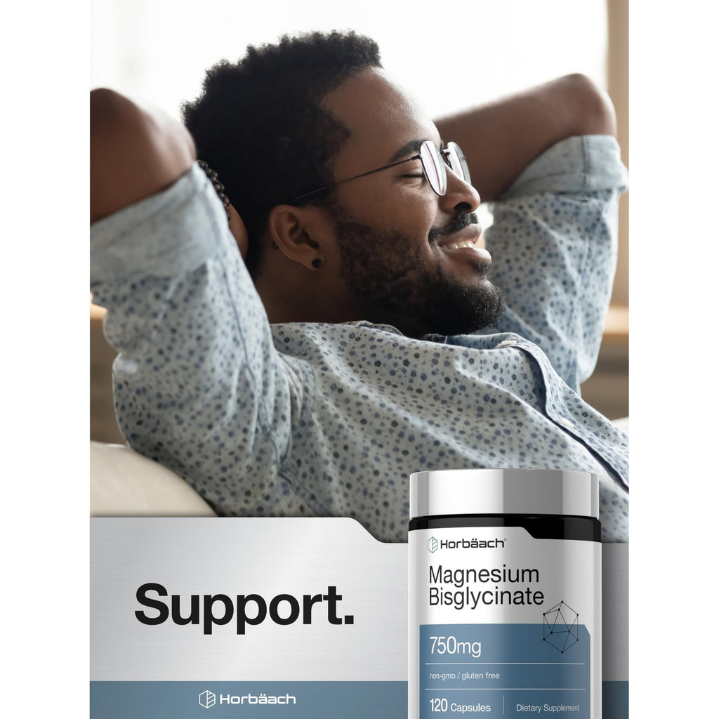 Horbäach Magnesium Bisglycinate | 120 Capsules | 750mg | Non-GMO and Gluten Free Supplement