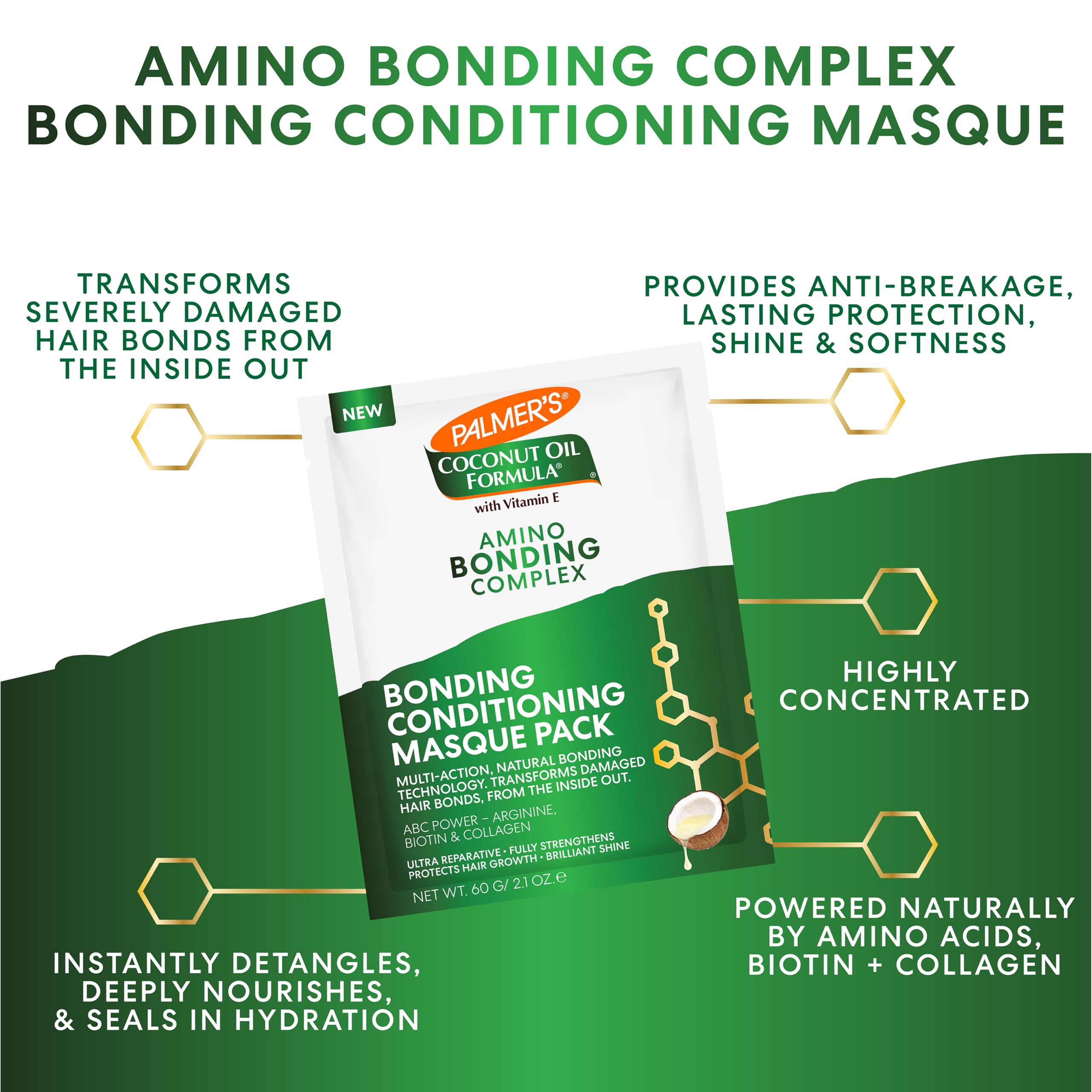 Palmer's Amino Bonding Hair Mask, Intense Conditioning Masque (2.1oz) | Heat Protectant with Multi-Action Natural Bond Technology, Anti Frizz, Adds Shine, Protects Hair Growth, All Hair Types