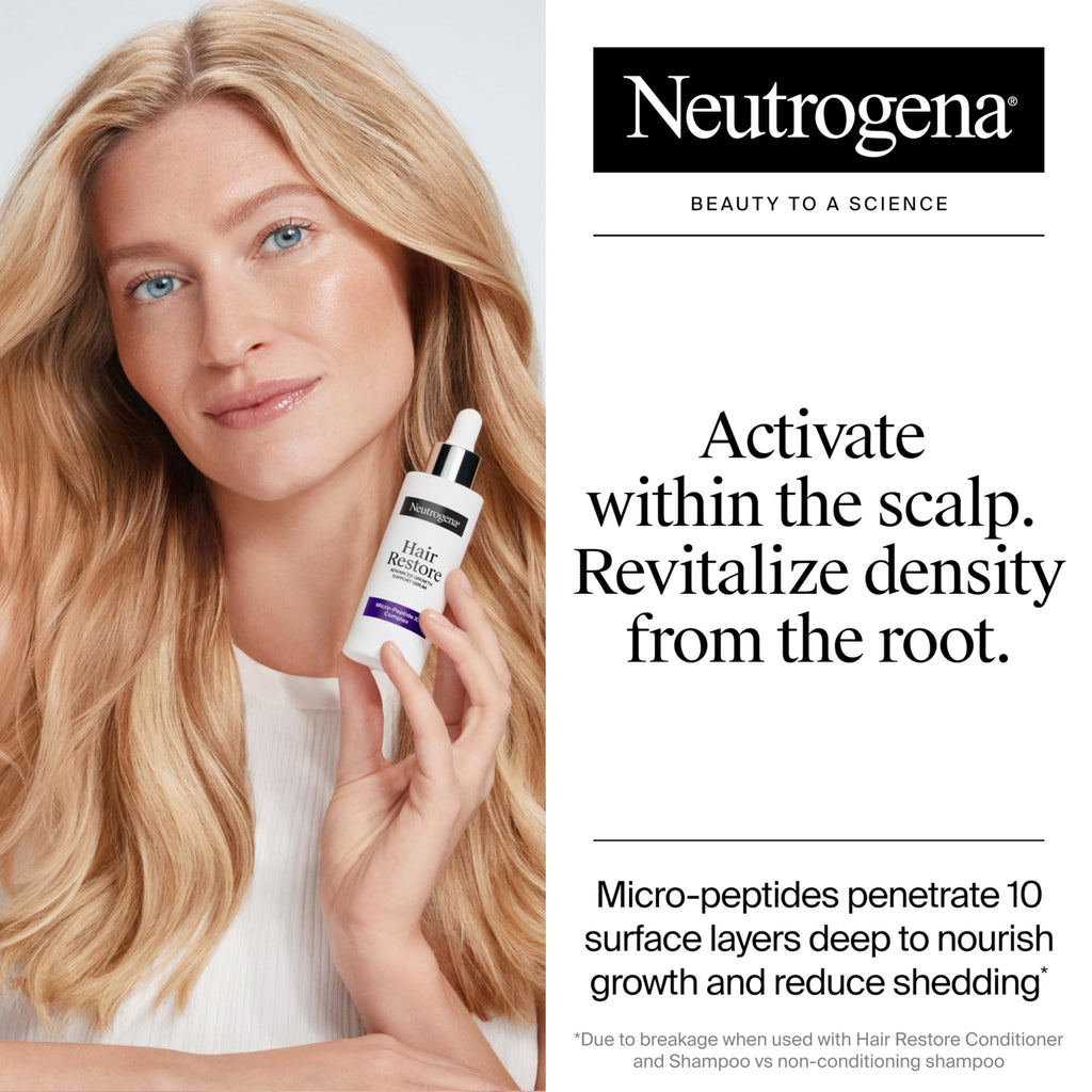 Buy now Neutrogena Hair Restore Advanced Growth Support Serum, Hair & Scalp Treatment with Micro-Peptide XP Complex to Revitalize Roots, Nourish Scalp, & Enhance Visible Hair Density, 1.7 fl. oz at indiglob india