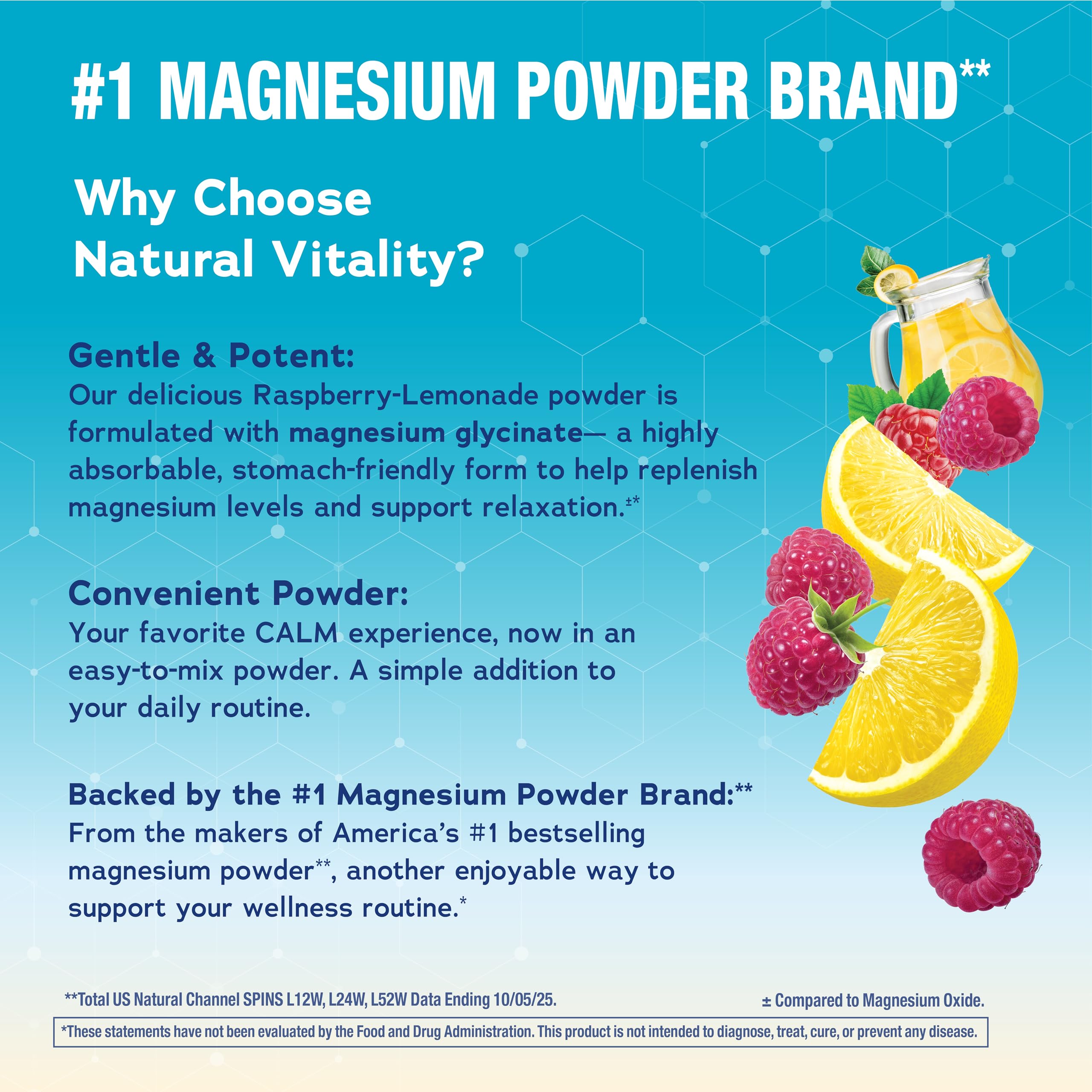 Natural Vitality MaxCalm Magnesium Glycinate Powder | Relaxing Drink Mix | Raspberry Lemonade Flavor | Non-GMO, Vegan & Gluten Free Supplement | 5oz
