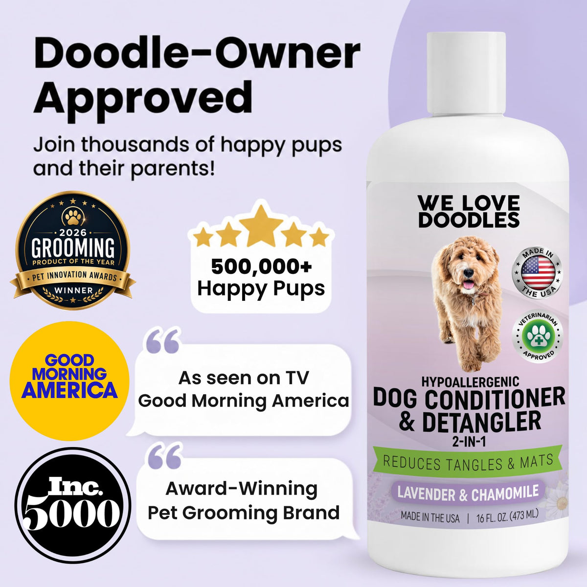 2-in-1 Dog Conditioner & Detangler, for Doodles & Poodles, Lavender, 16OZ