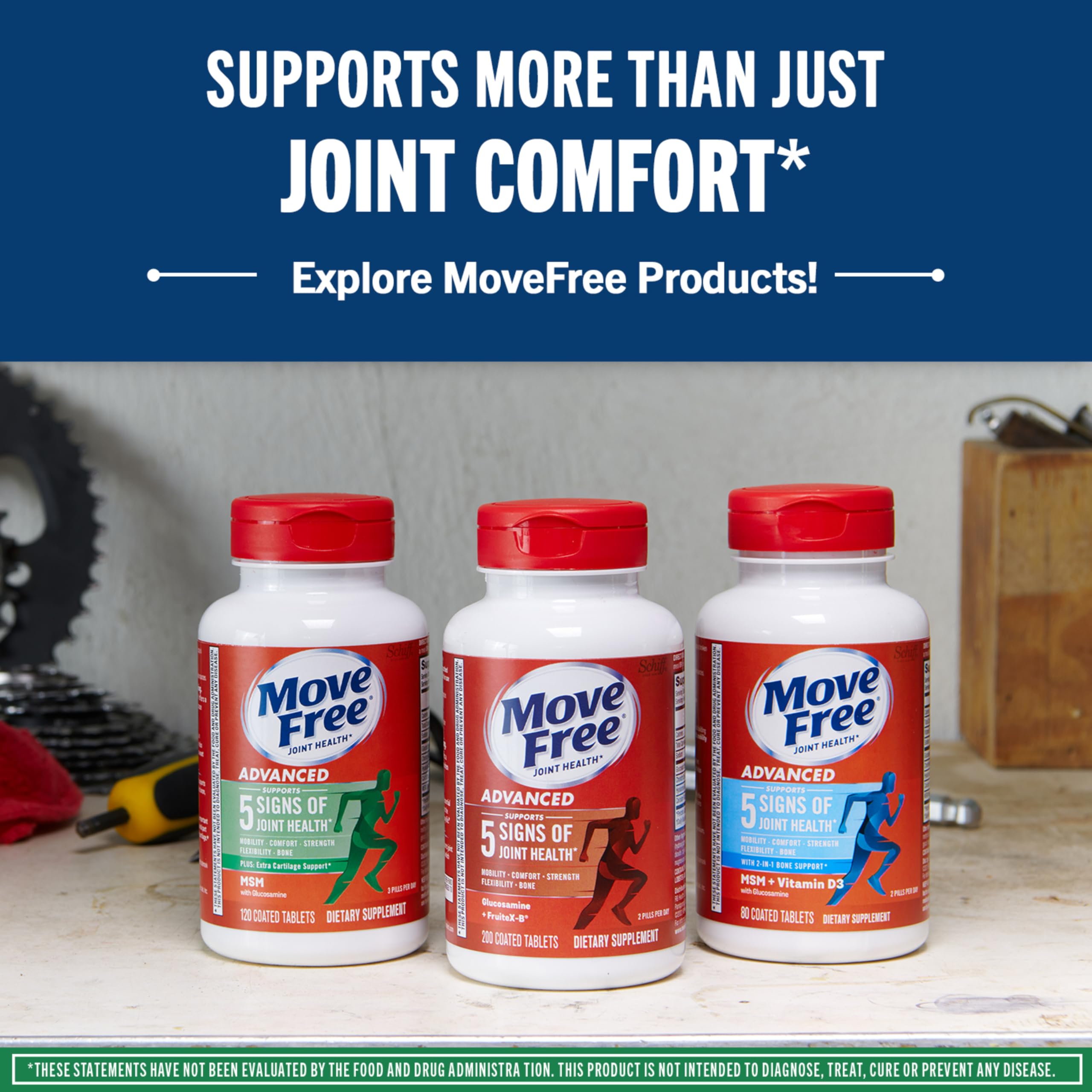 Move Free Advanced Joint Support, Glucosamine, Chondroitin + MSM - 120 ct | Supports Mobility Comfort Strength Flexibility & Bone, 40 Servings, Bone & Joint Support Supplement tablets, Fruitx-B