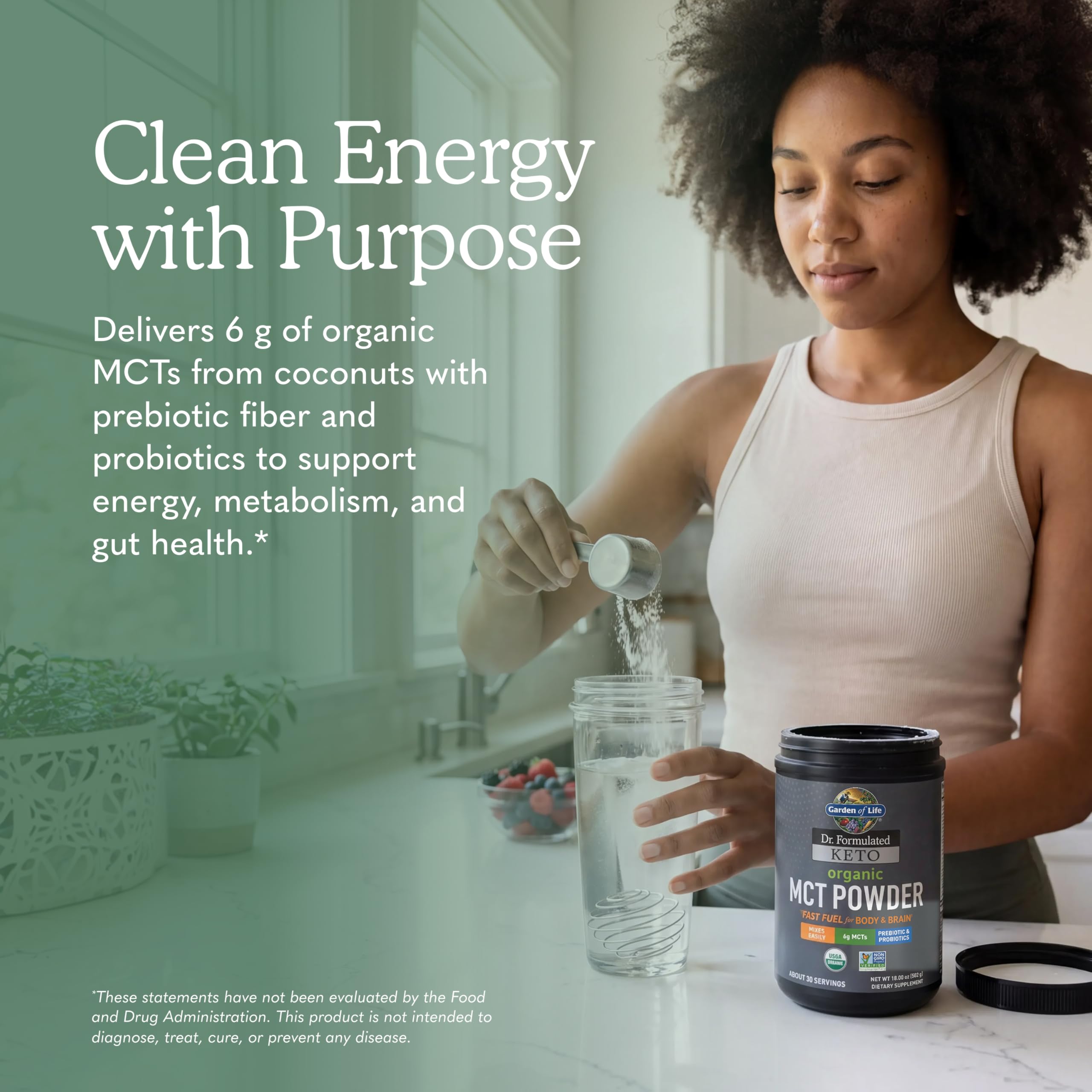 Garden of Life Dr. Formulated Keto Organic MCT Powder - 30 Servings, 6g MCTs from Coconuts Plus Prebiotic Fiber & Probiotics, Certified Organic, Non-GMO, Vegan, Gluten Free