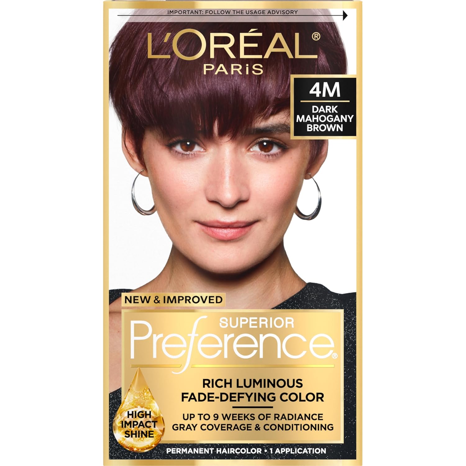 Buy now L'Oreal Paris Superior Preference Luminous Fade-Defying Permanent Hair Color, Hair Dye For Up to 9 Weeks of Radiance, Light Ash Blonde 9A, 1 Hair Dye Kit 4M Dark Mahogany Brown 1 Count (Pack of 1) at indiglob india