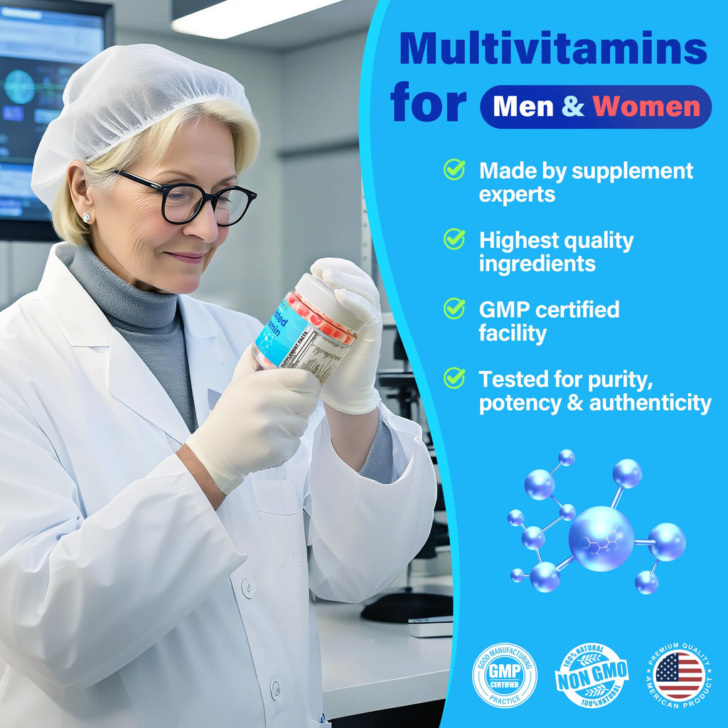 Methylated Multivitamin for Women & Men Gummies w/ Omega-3, Calcium, D3 K2, Methylfolate & B12, TMG, Daily Vitamins, Mag, CoQ10, Probiotic for 18 30 40 50 60 70+, Overall Health - Vegan, Sugar Free